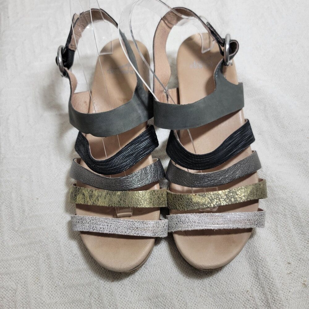 Dansko Multi-strap Metallic and Black Block Heel Sandals - Picture 2 of 16